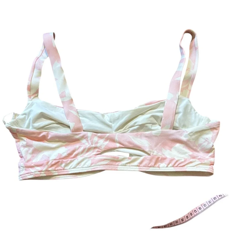L*Space Swim Pink White Tropical Floral Cutout Bikini Top Size‎ DD NWOT